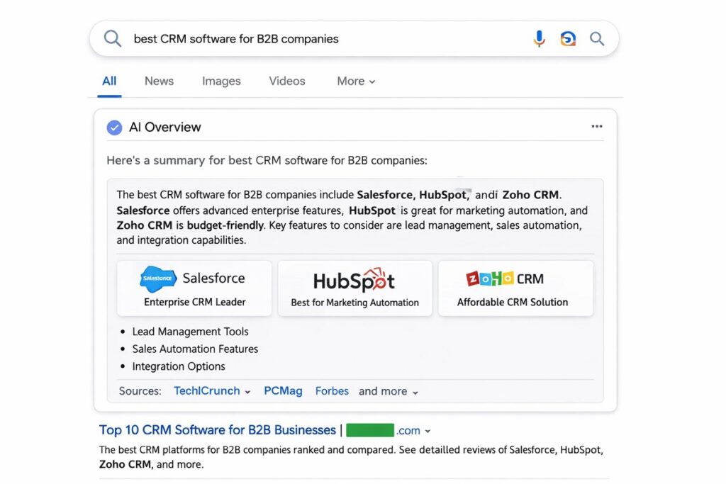 Examples of Google AI Overviews in B2B