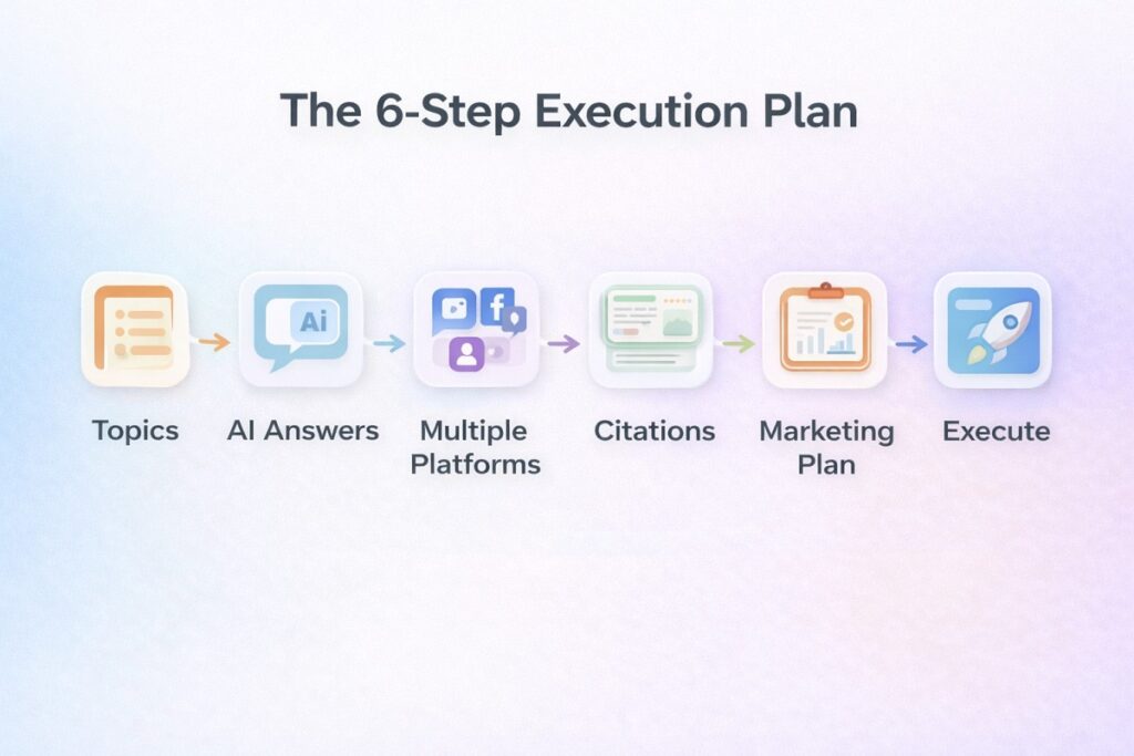 6-step AI SEO execution plan timeline infographic