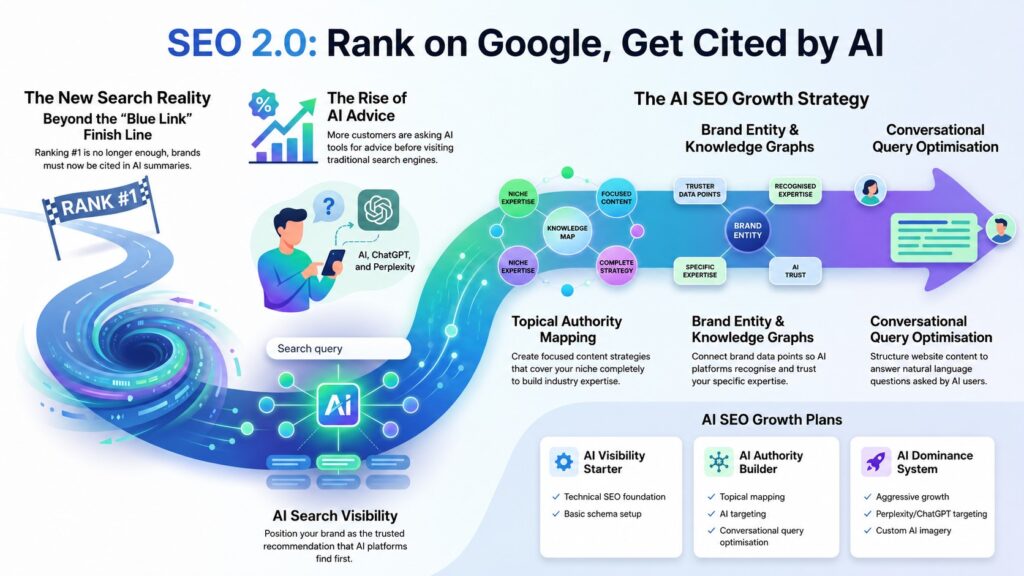 Home 2 AI SEO strategy infographic