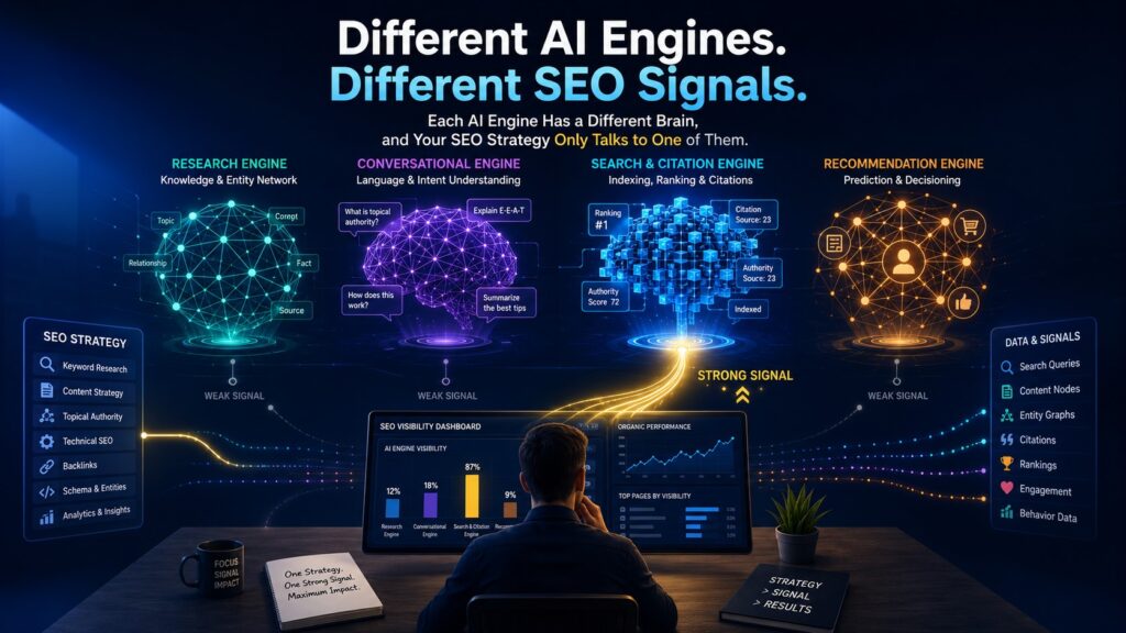 Each AI Engine Has a Different Brain, and Your SEO Strategy Only Talks to One of Them 9 AI engines and SEO strategy dashboard