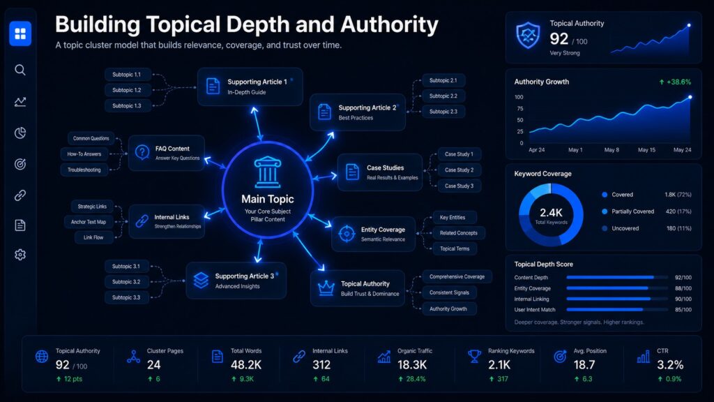 Building topical authority dashboard design