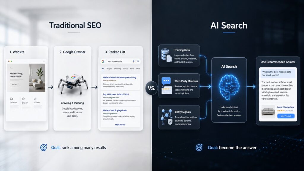 Traditional SEO vs AI search comparison