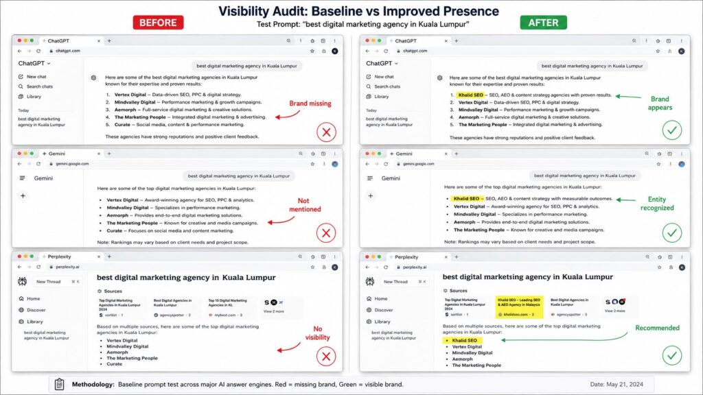 Visibility audit comparison Before vs After